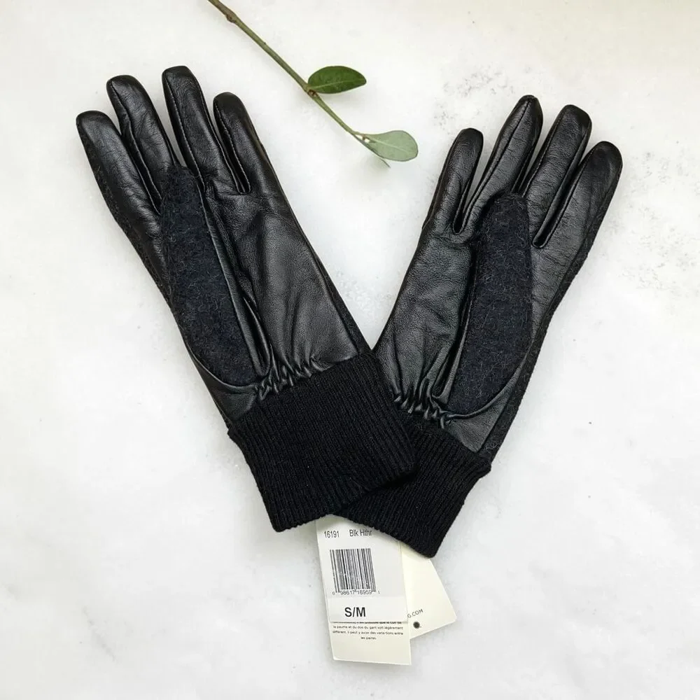 UGG Wool & Leather Palm Touchscreen Tech Gloves with Fur Lining - S/M